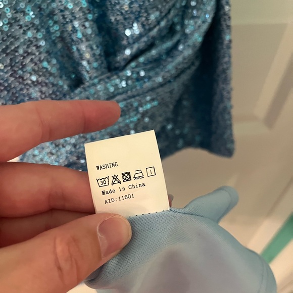 NWOT Shein dusty blue contrast sequin wrap hem cami dress size large - Picture 4 of 5